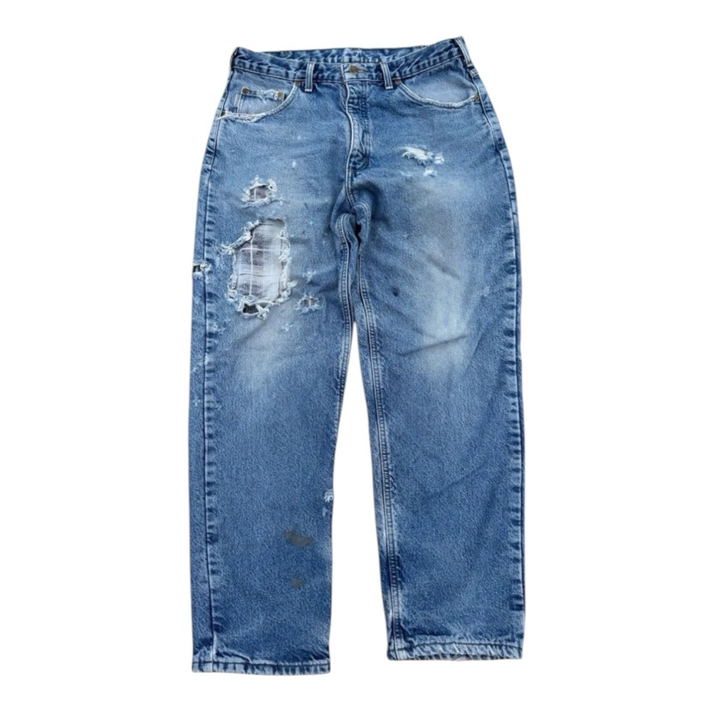 Carhartt B21 DST Flannel Lined Denim Jeans Men's 34x30 Distressed USA Made